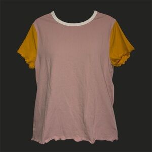 Yellow and pink Old Navy ruffle tee shirt.